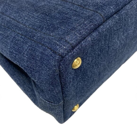Auth PRADA Canapa - Blue Black Denim Tote Bag - Picture 4 of 15